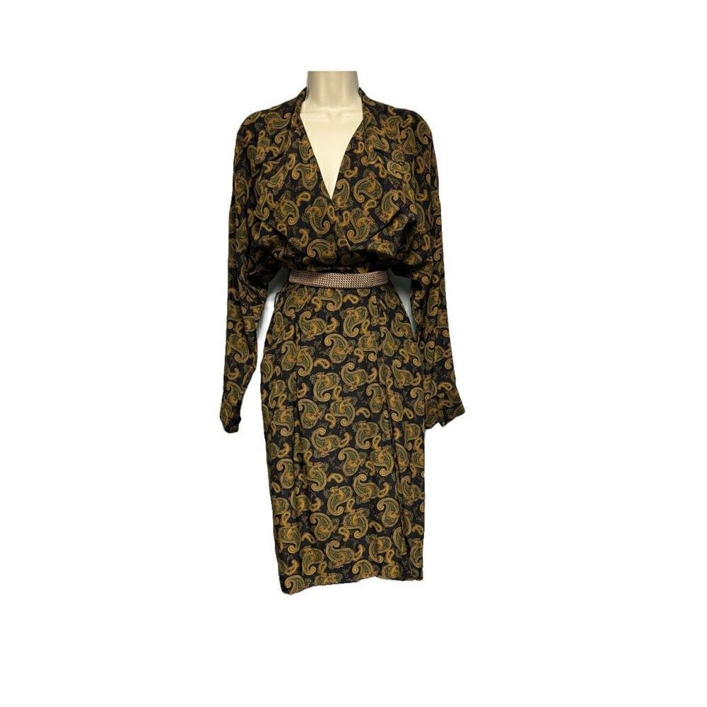 Vintage Ellen Tracy Paisley Wrap Dress 100% Silk